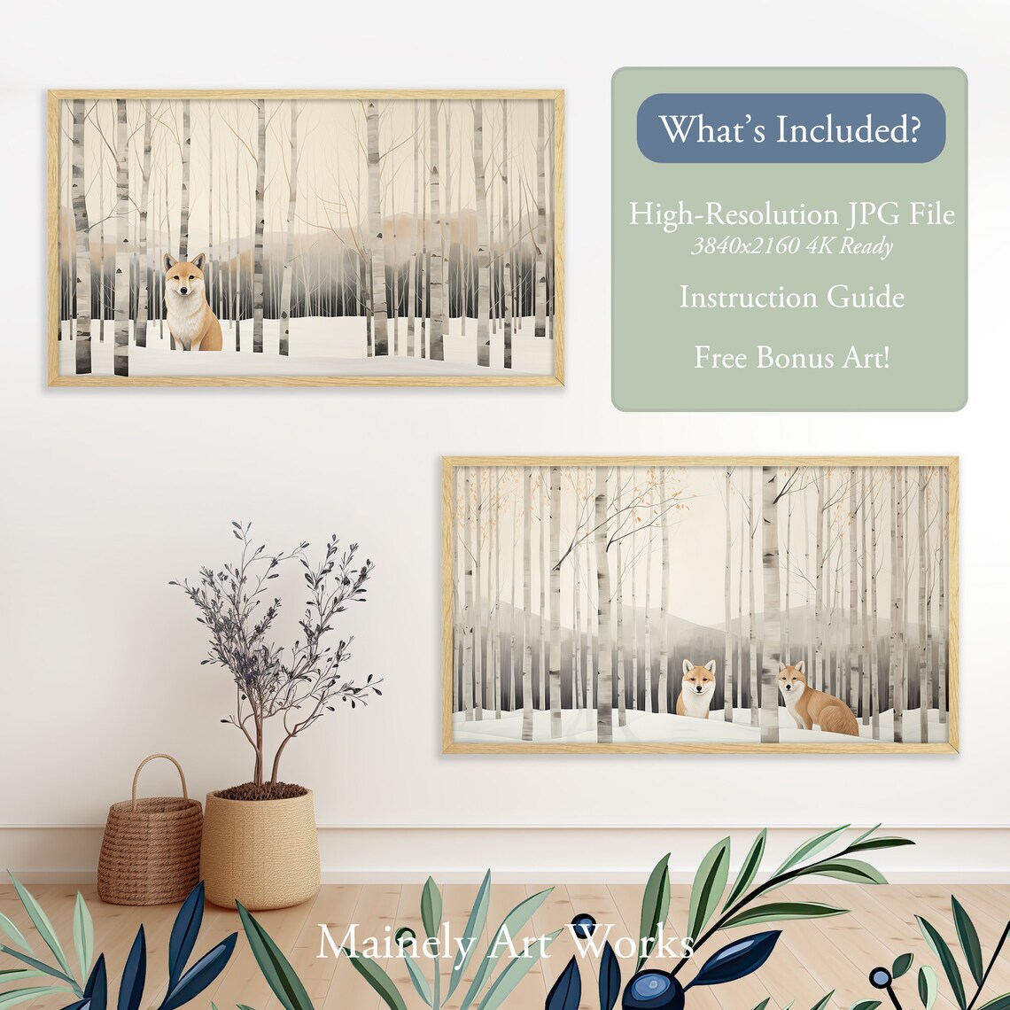 Red Fox Winter Landscape Watercolor Art Print - Image 3