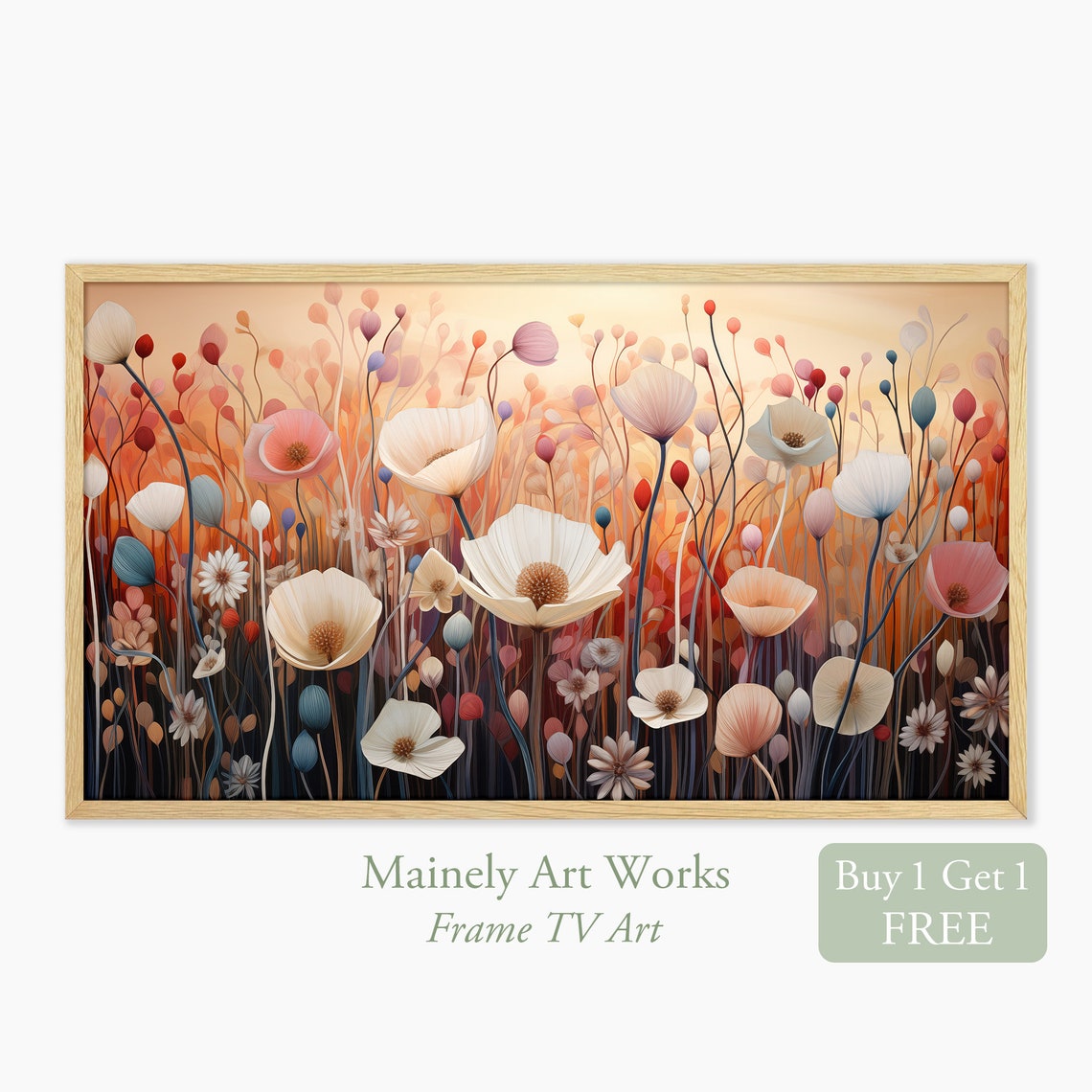 Sunset Wildflower Field Warm Meadow Pastel Botanical Wall Art Poster