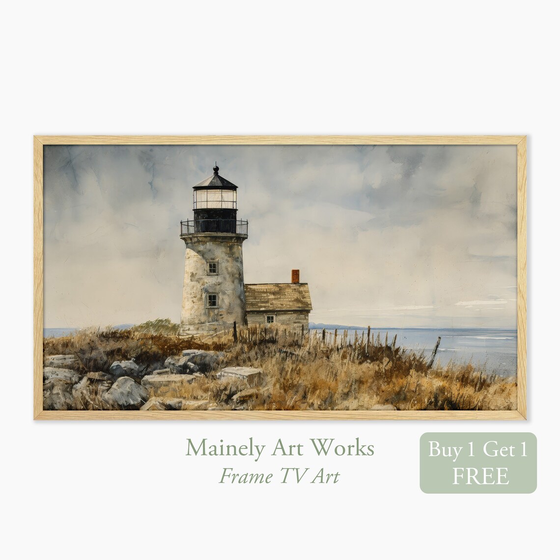 Lighthouse Seascape Art Print, Summer Coastal Decor