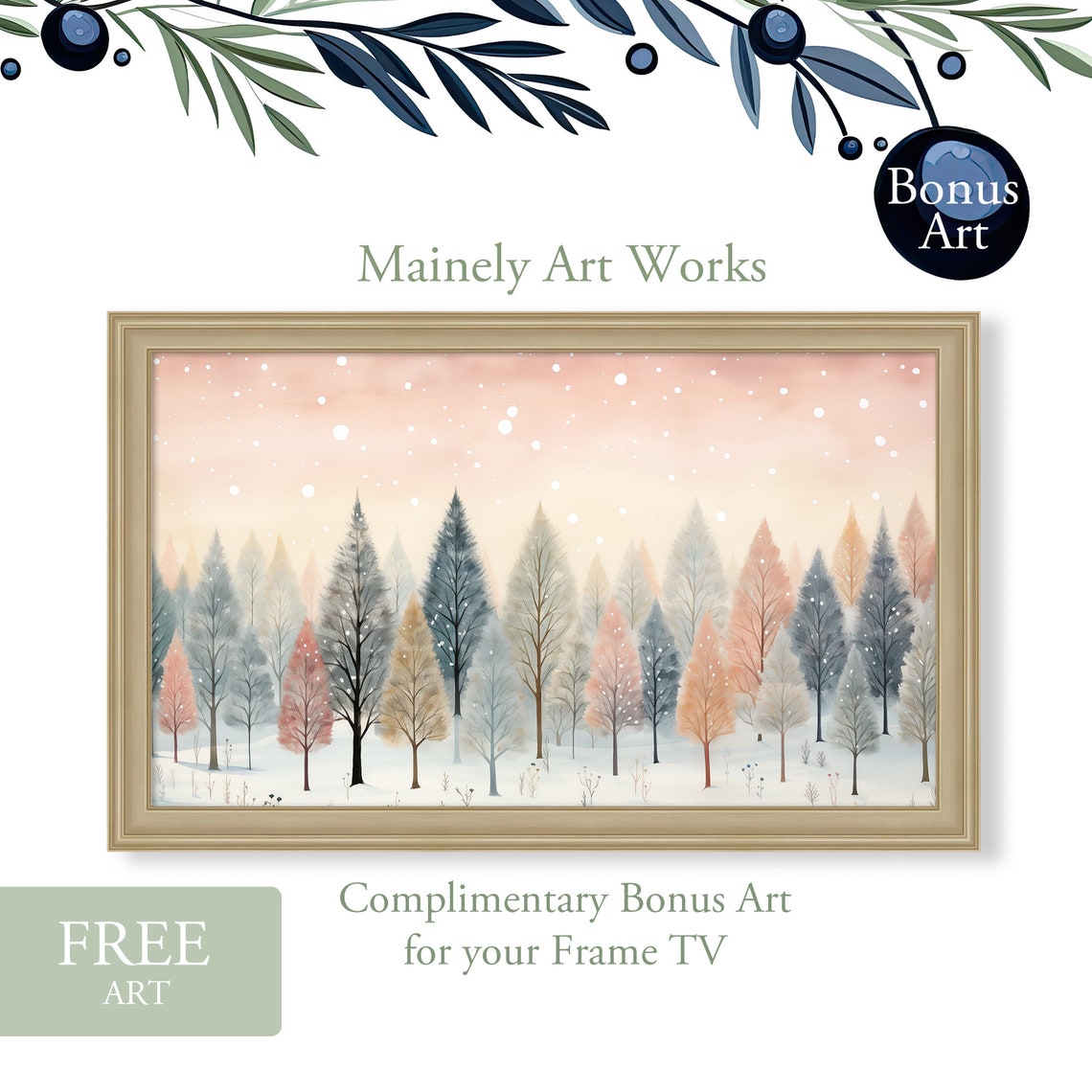 Country Frame Tv Art Winter Farmhouse Scene For Frame Tv Vintage Village Tv Art Folk Art Frame Tv Art Country Farmhouse Frame Tv - Image 3