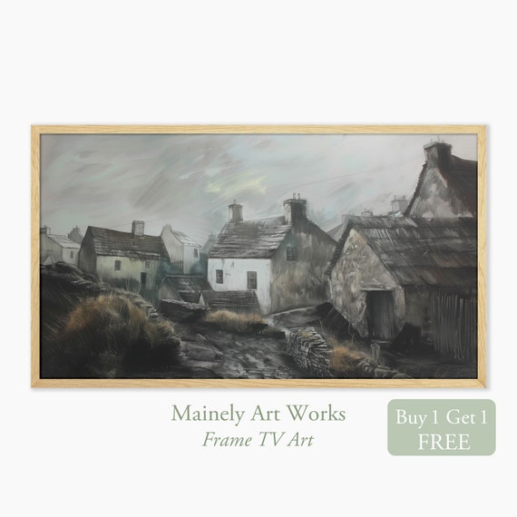 Vintage Village Frame Tv Art Neutral Farmhouse For Frame Tv Irish Farmhouses Antique Style Farmhouse