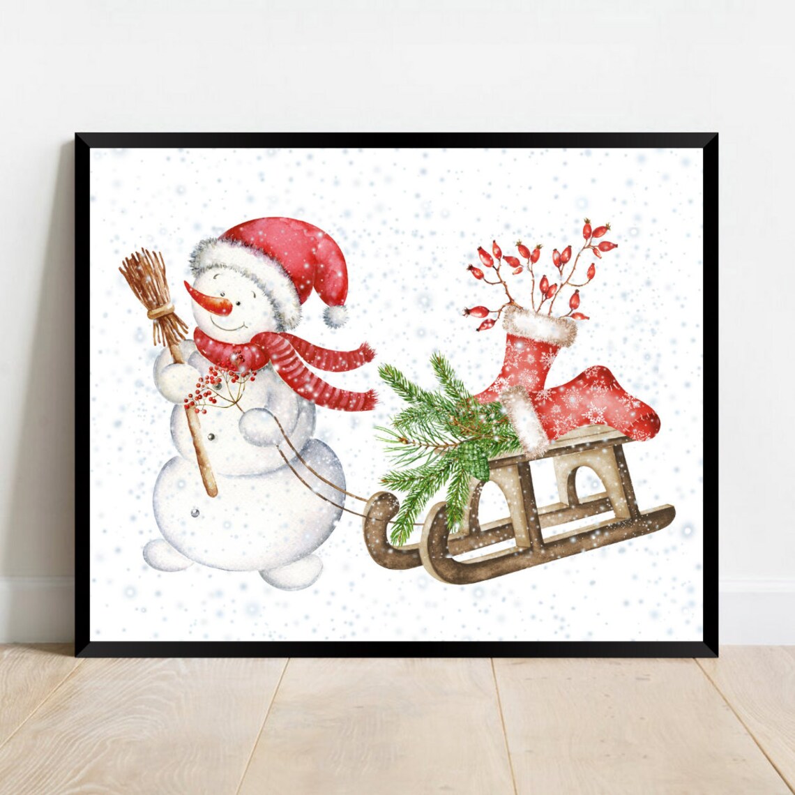 Snowman Watercolor Winter Wall Art Print - Image 2