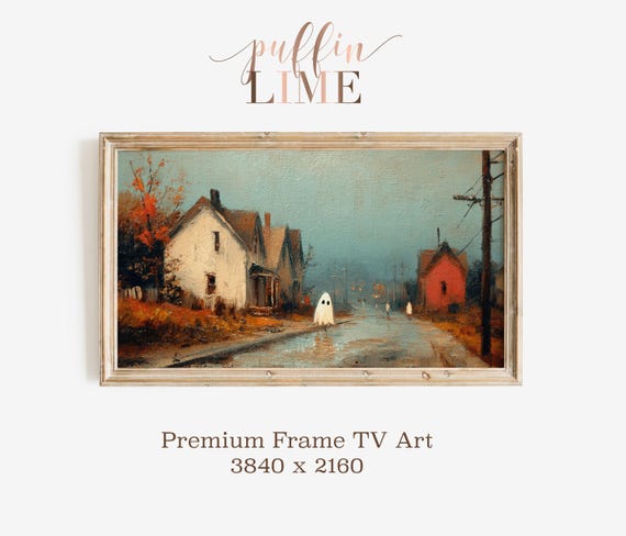 Halloween Tv Art Ghostly Houses Autumn Street