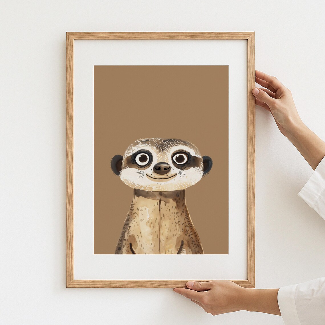 Cute Baby Meerkat Portrait Brown Background Nursery Animal Poster