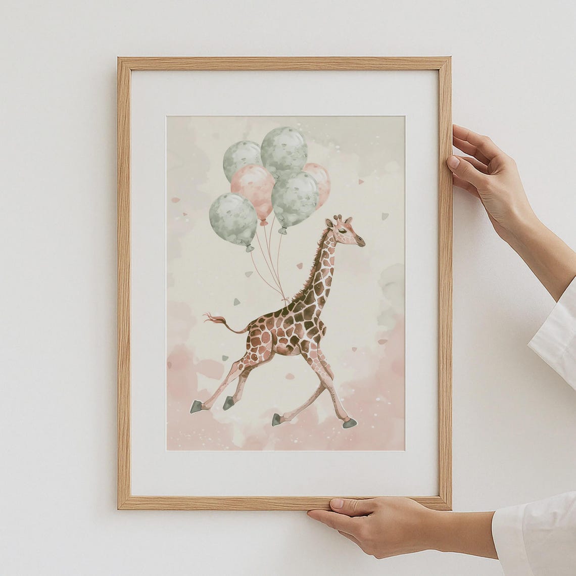 Watercolor Giraffe Print Pastel Balloons Kids Nursery Art