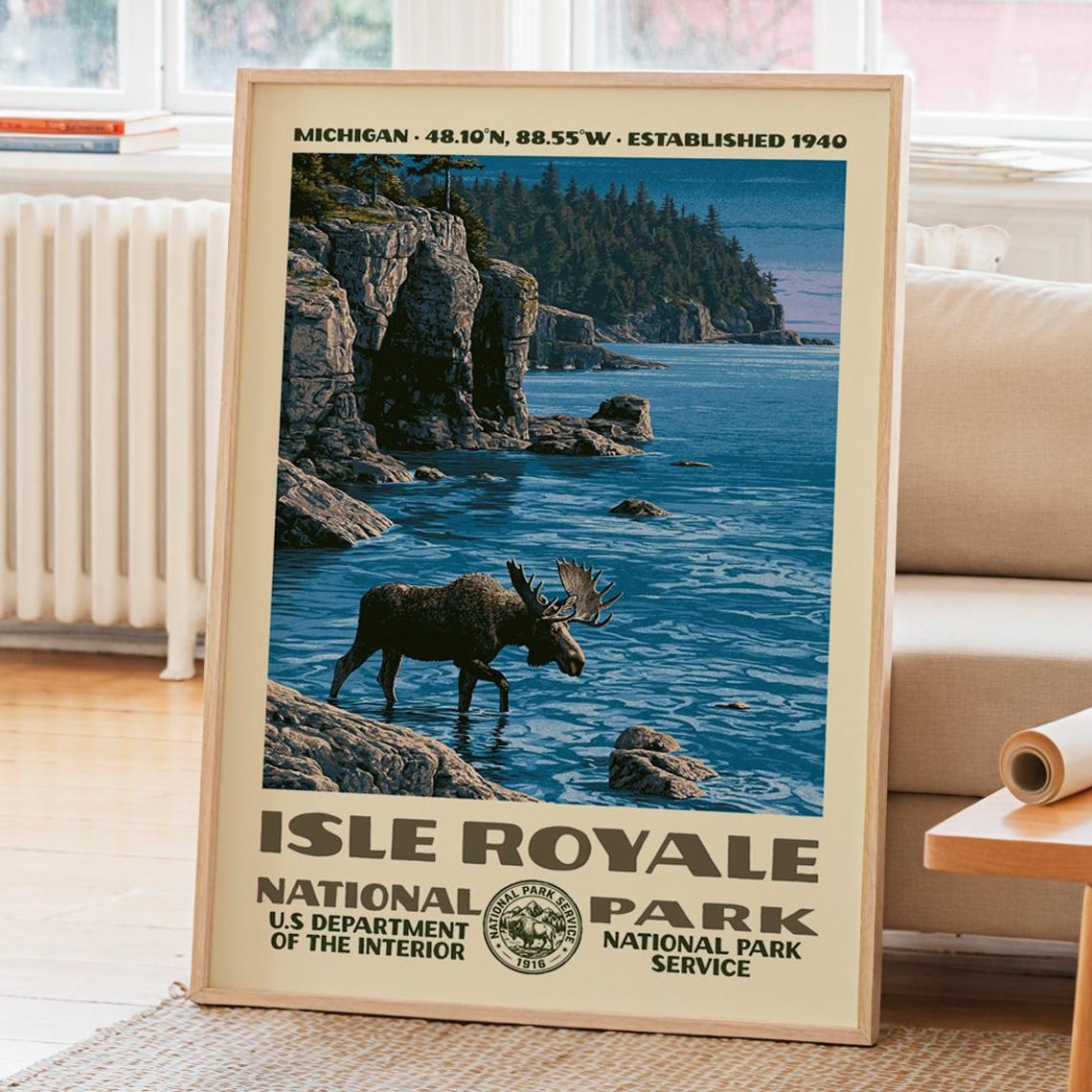 Isle Royale National Park Michigan Moose Lake Cliffs WPA Travel Poster