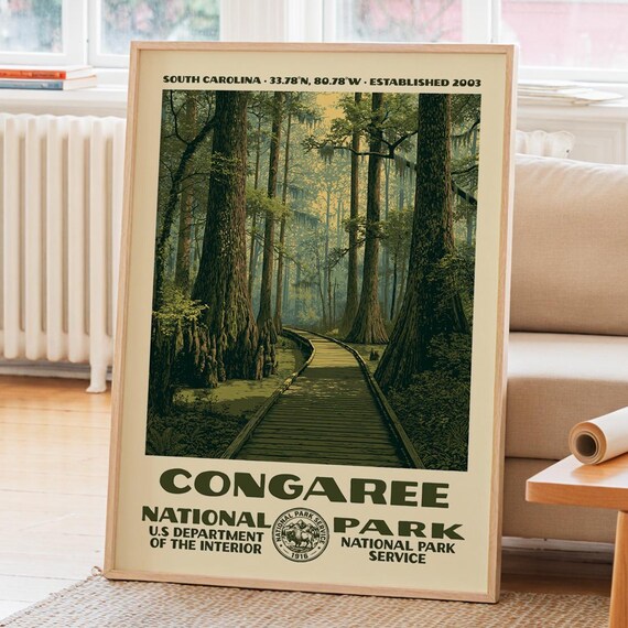 Congaree National Park Cypress Swamp Forest Vintage Travel Poster