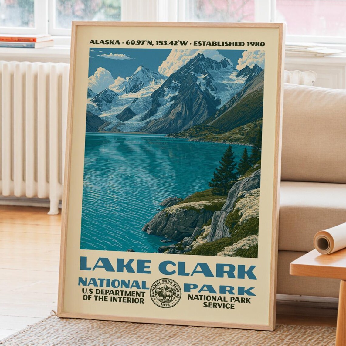 Lake Clark National Park Vintage Travel Poster, Hiker Gift