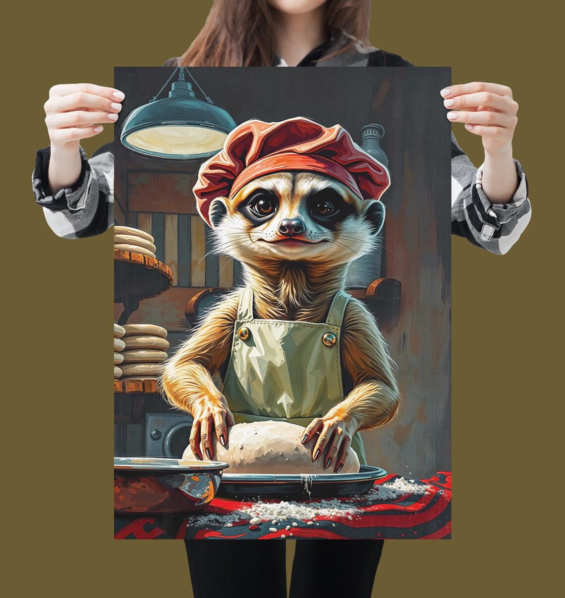 Meerkat Kitchen Poster, Retro Baker Gift