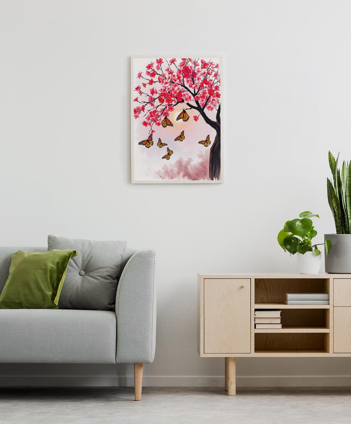 Butterflies Watercolor Cherry Blossom Art Print - Image 4