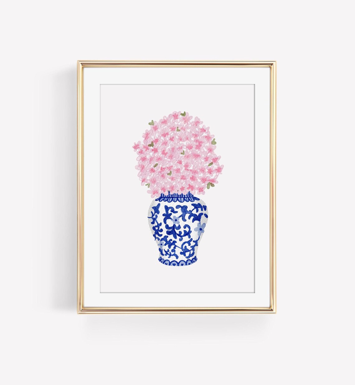 Watercolor Cherry Blossom In Ginger Jar, Grandmillennial Decor