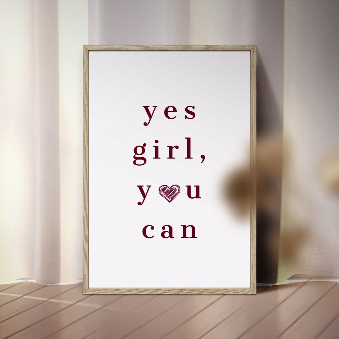 Yes Girl You Can Affirmation Pink Serif Heart Typography Poster - Image 6
