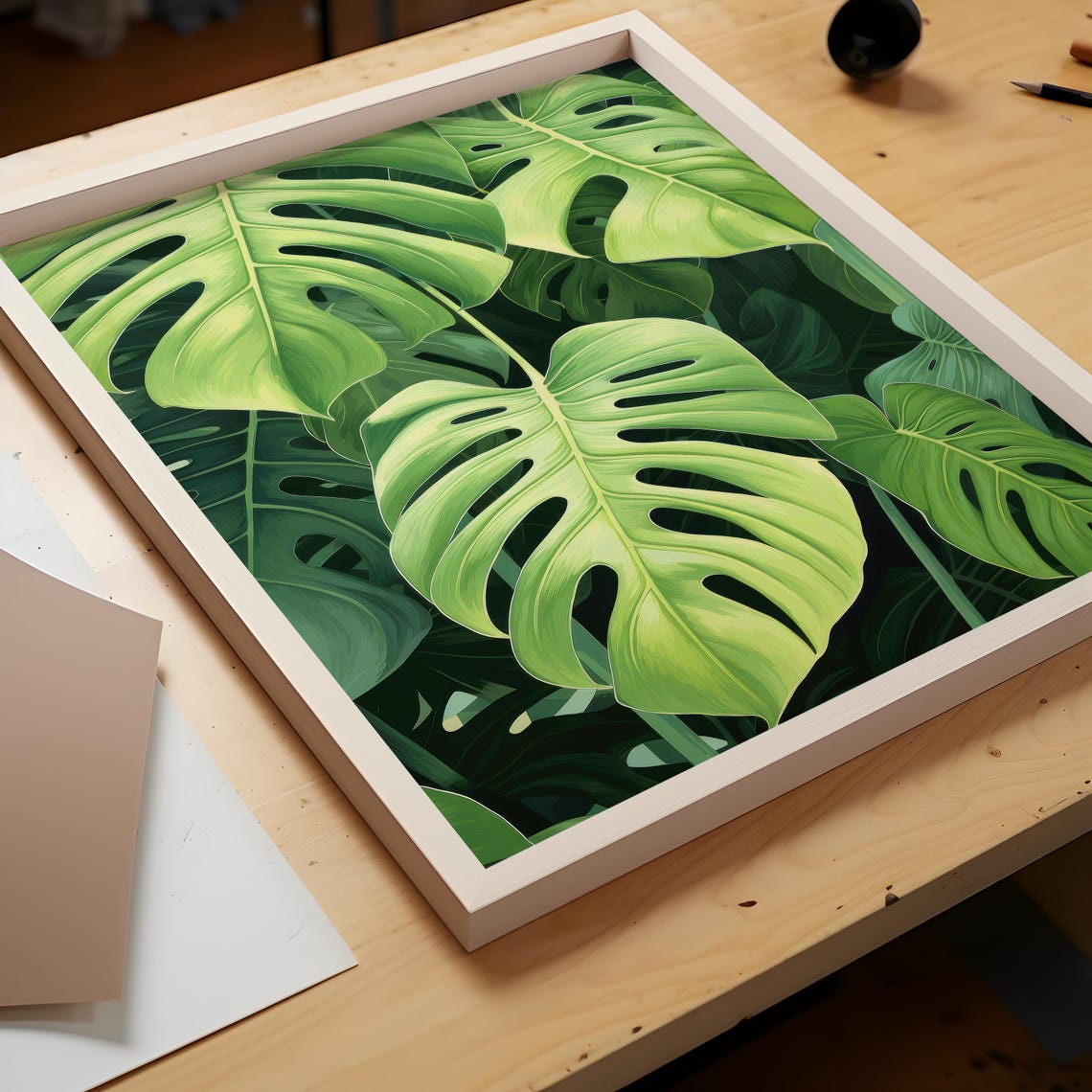 Monstera Leaves Tropical Botanical Green Leaf Illustration Poster - Image 6