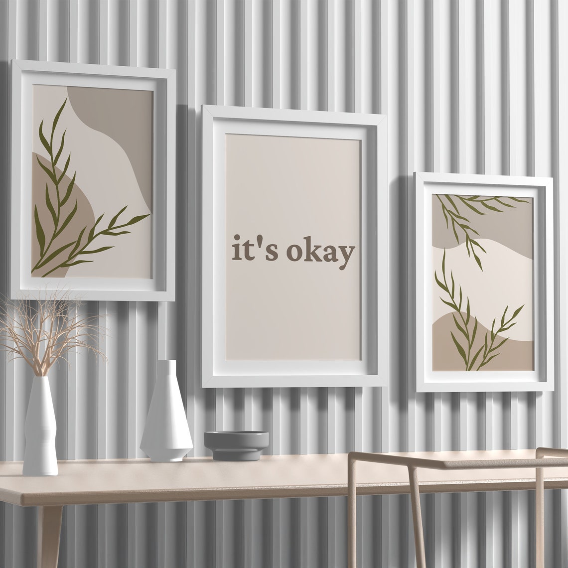 Its Okay Boho Leaf Set Of 3 Neutral Abstract Botanical Poster - Image 6