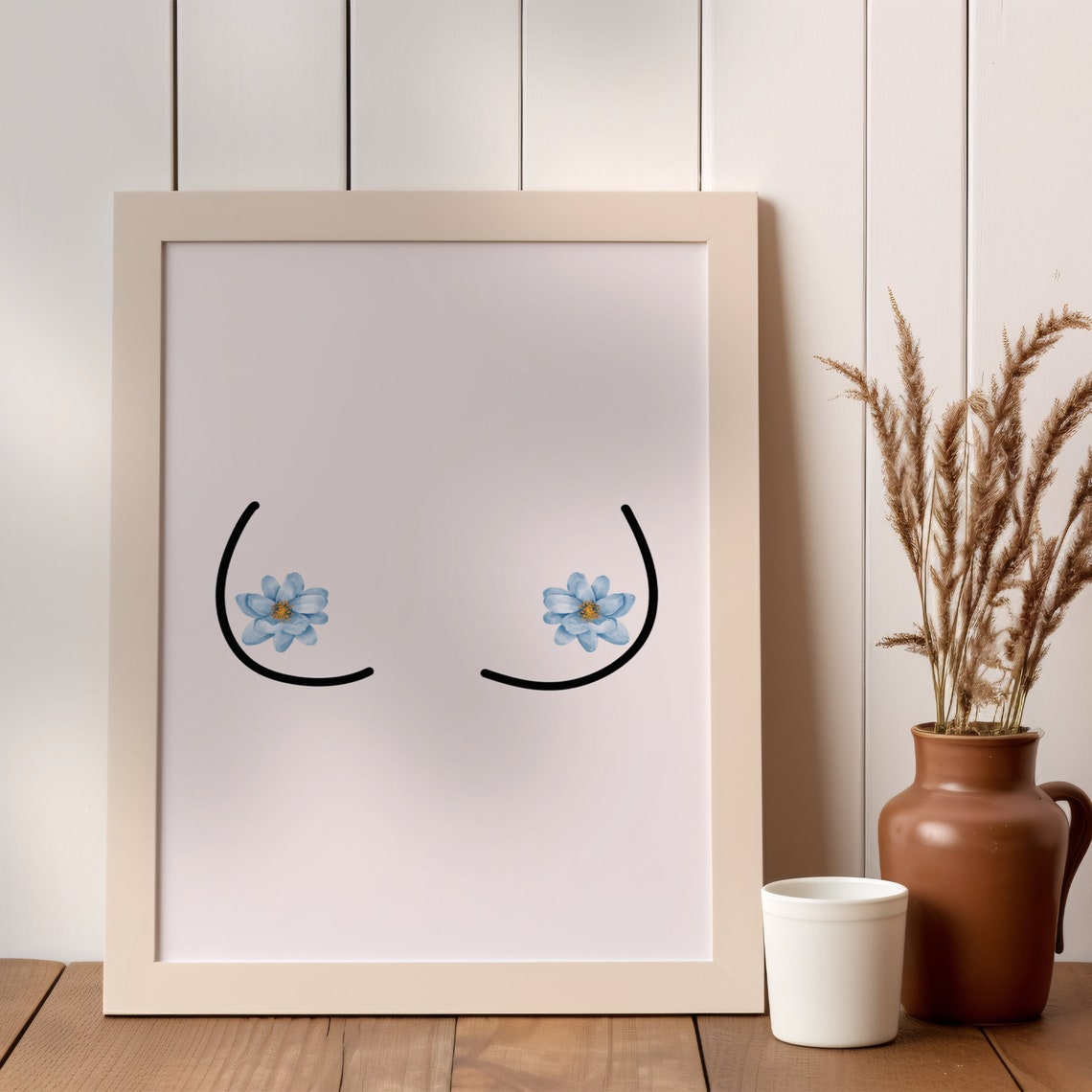 Minimalist Feminine Line Art with Blue Flowers Botanical Poster - Image 4