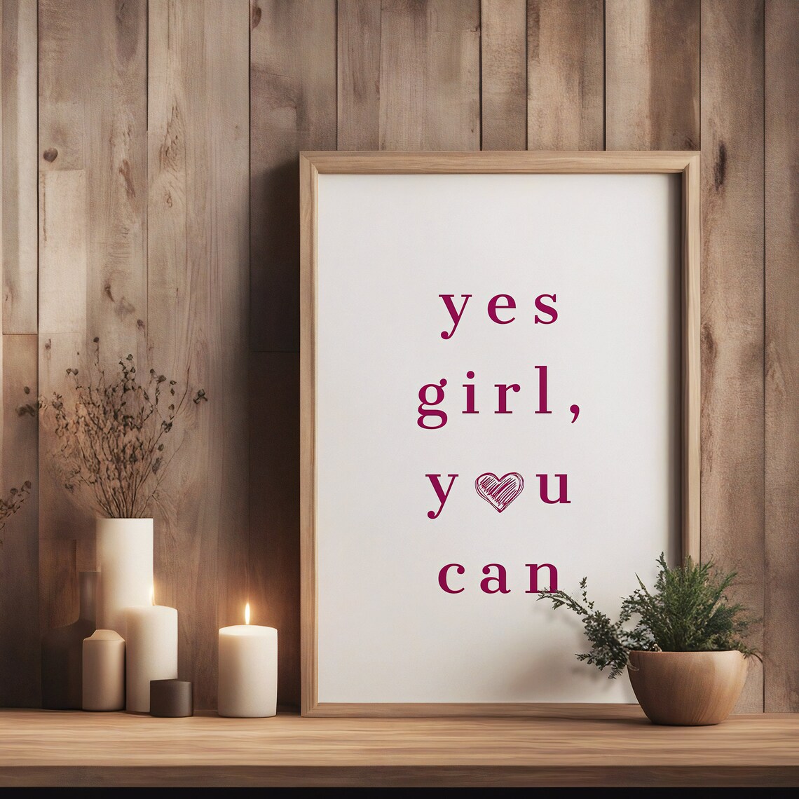 Yes Girl You Can Affirmation Pink Serif Heart Typography Poster - Image 4