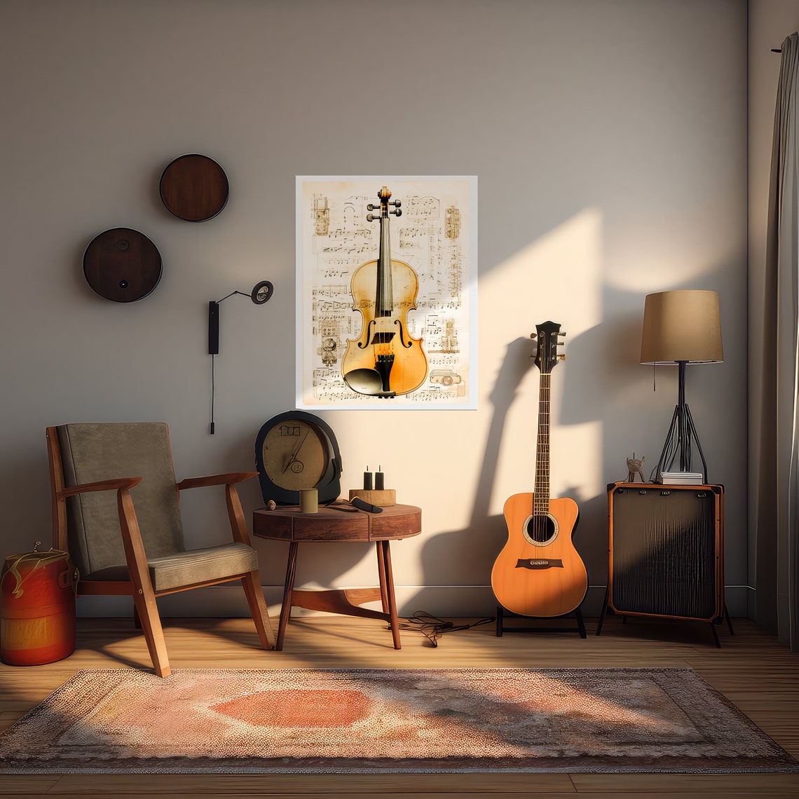 Violin On Vintage Sheet Music Classical Instrument Art Poster - Image 3