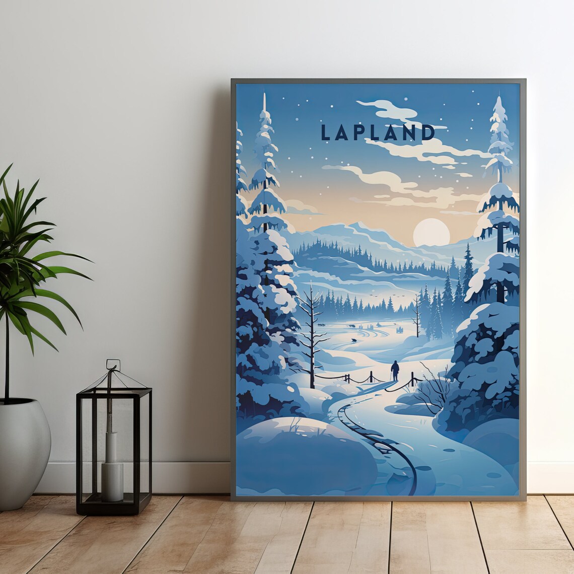 Lapland Snowy Winter Wonderland Blue Pines Vintage Travel Poster - Image 3