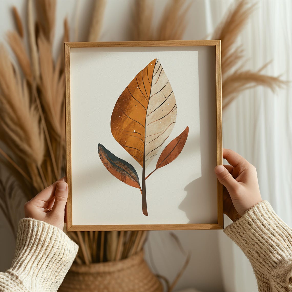 Boho Set of 3 Woman Line Art Botanical Leaf Modern Decor Poster - Image 2