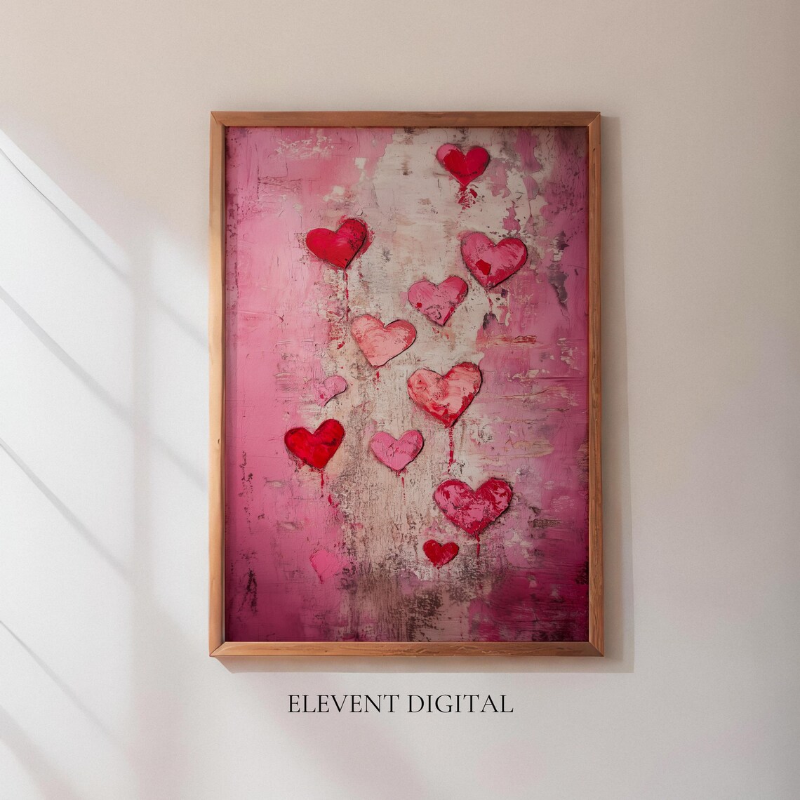 Red Hearts Pink Abstract Oil Painting Romantic Love Art Poster