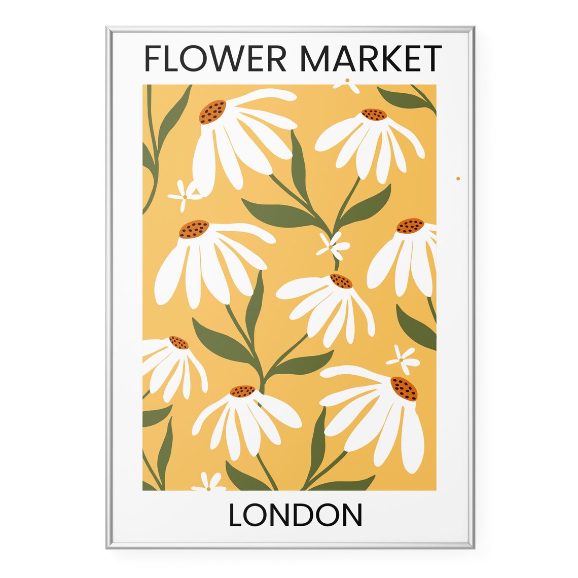 Flower Market London White Daisies on Yellow Vintage Botanical Poster