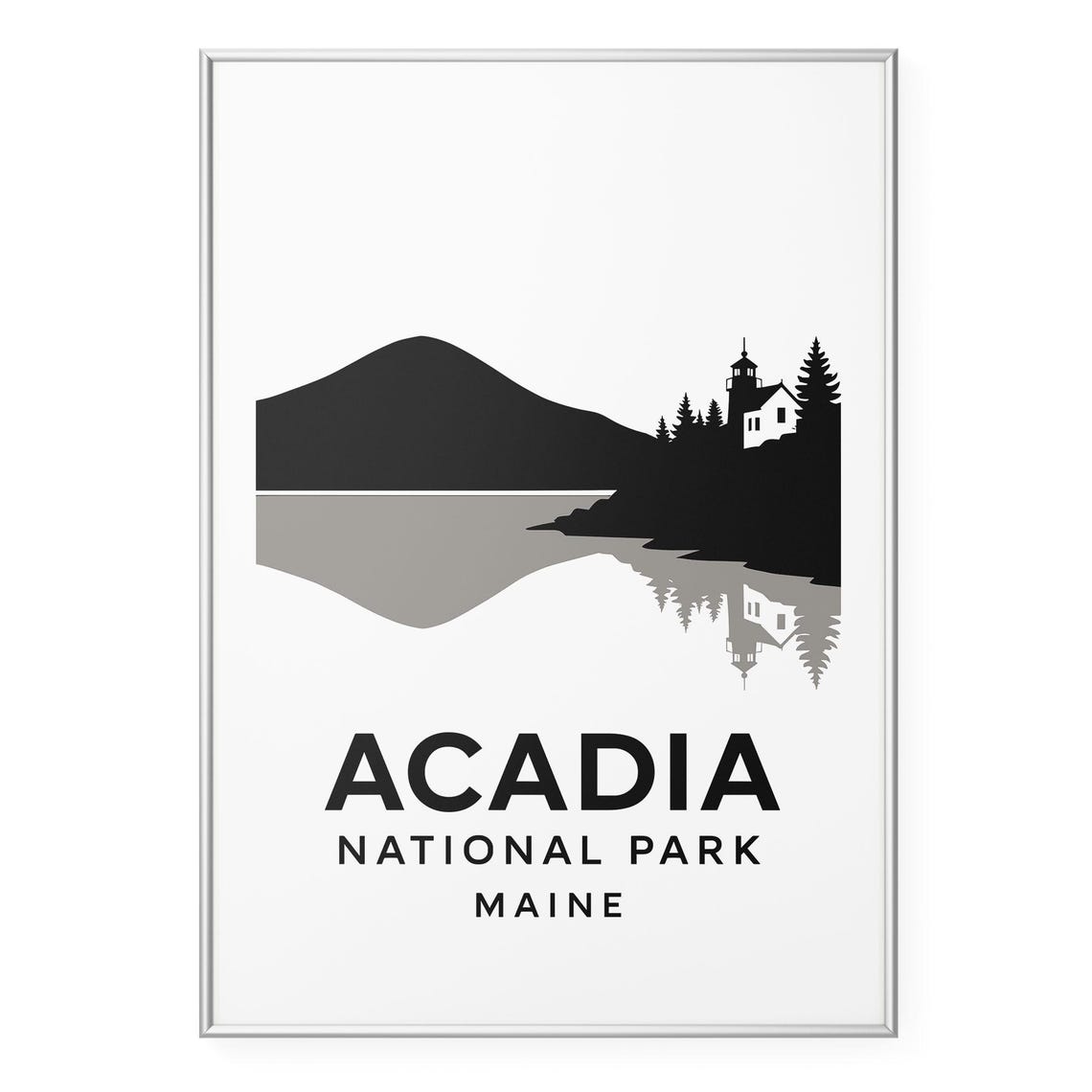 Acadia National Park Maine Lighthouse Shoreline Silhouette Poster