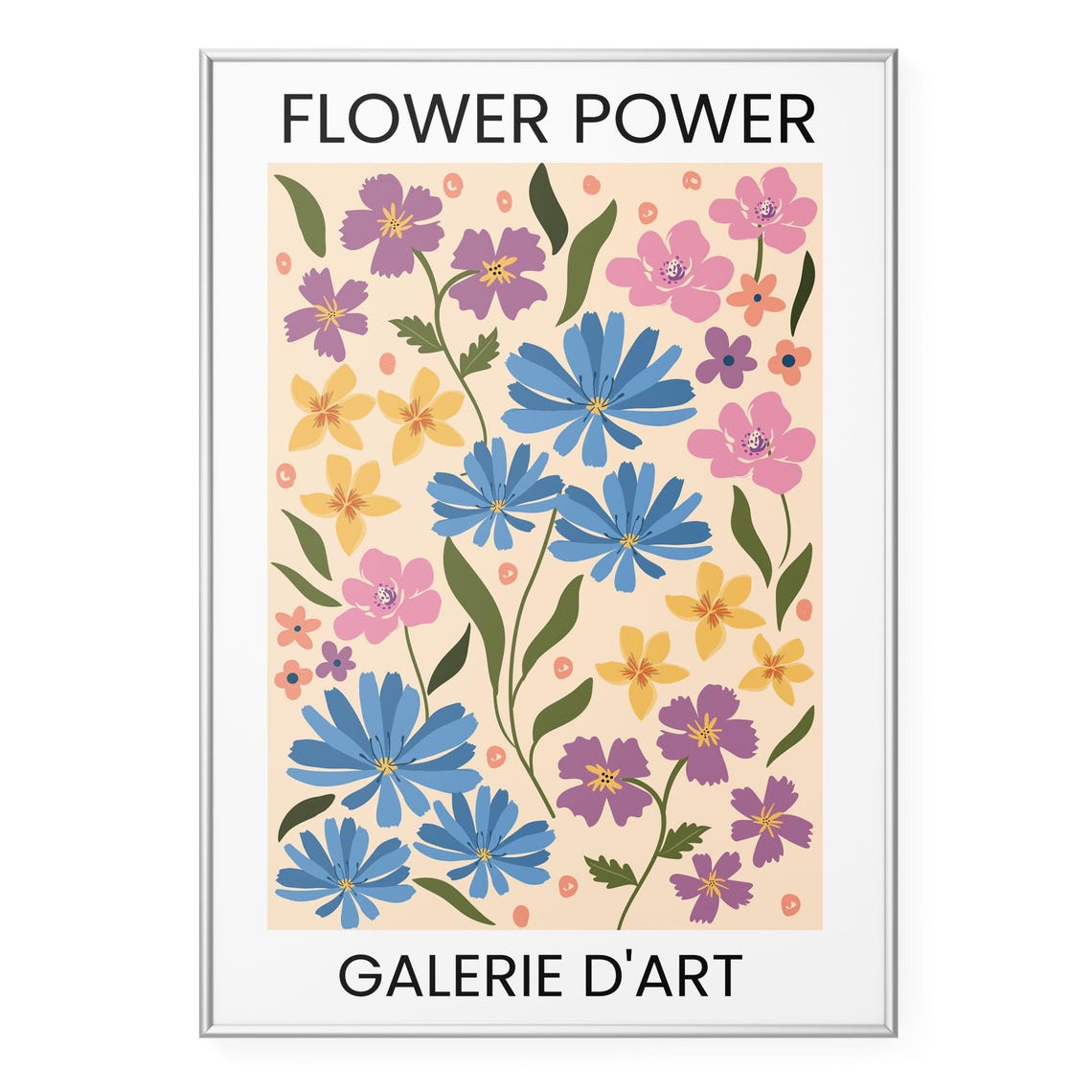 Flower Power Galerie D'Art Blue Wildflower Retro Boho Art Poster
