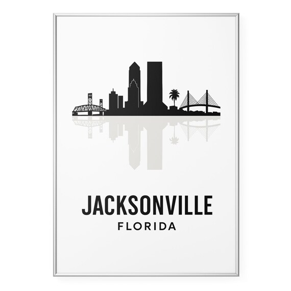 Jacksonville Florida Skyline Silhouette Bridge Reflection Travel Poster