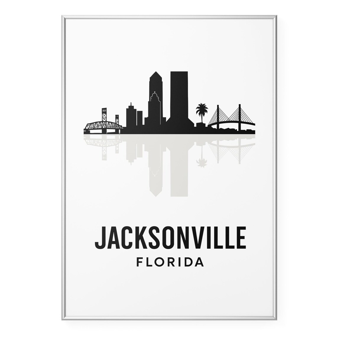 Jacksonville Florida Skyline Silhouette Bridge Reflection Travel Poster