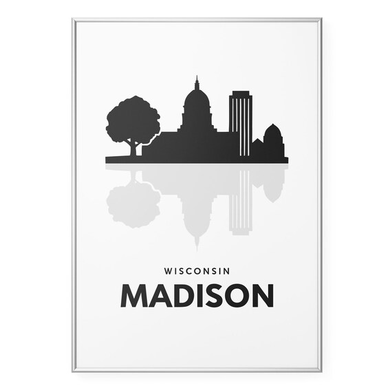 Madison Wisconsin Skyline Silhouette Poster with Capitol Dome Black Art