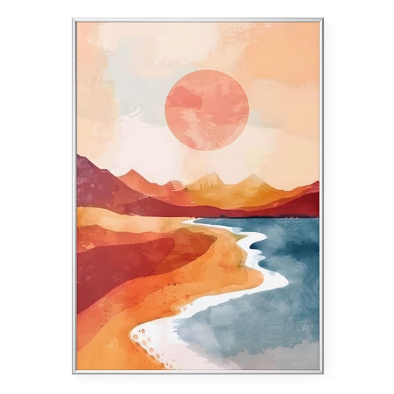 Sunset Desert Coastal Art Print, Boho Landscape
