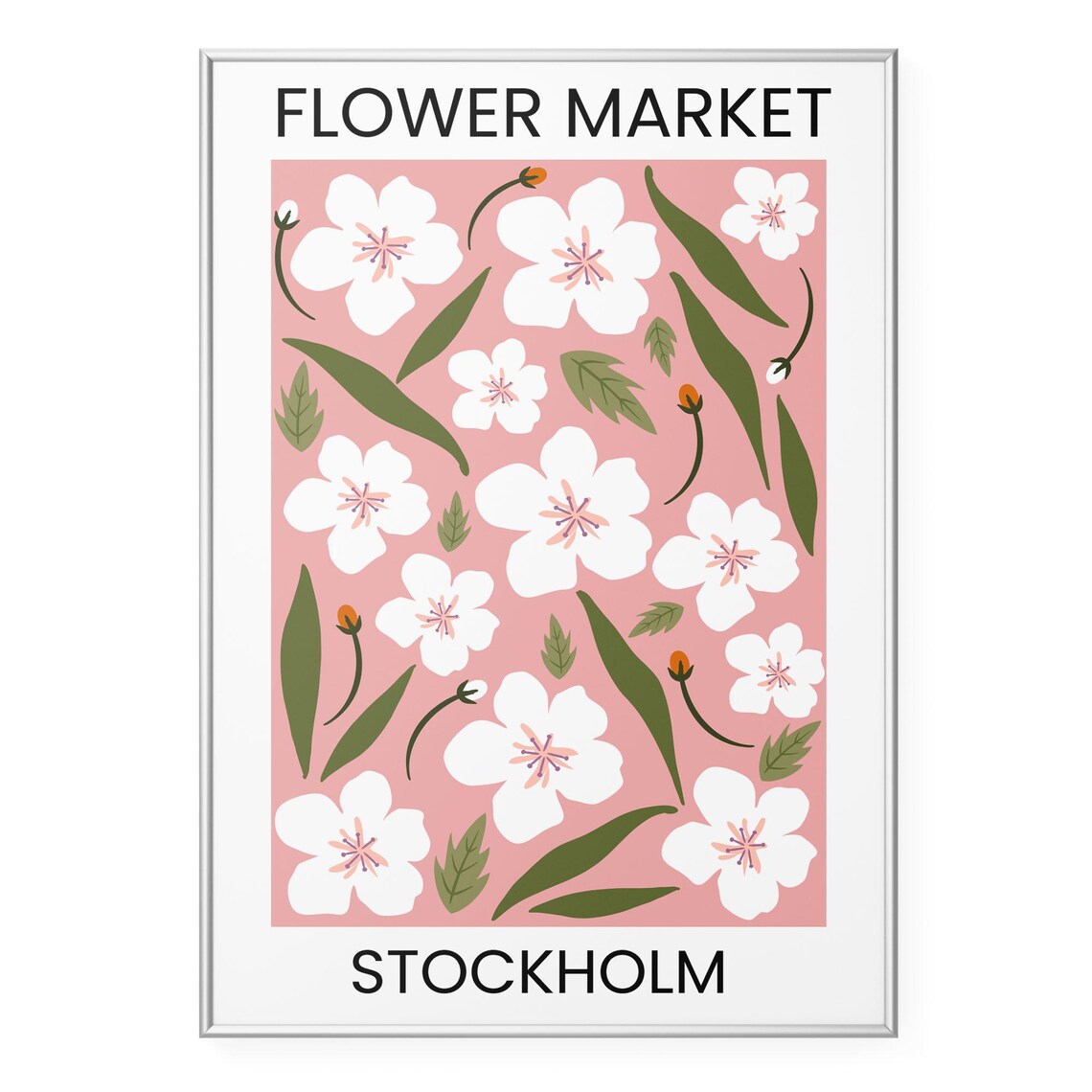 Flower Market Stockholm Pink Cherry Blossom Botanical Art Poster