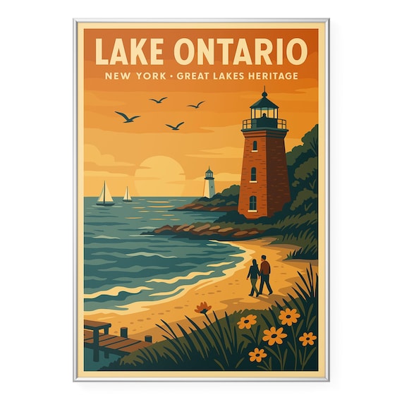 Lake Ontario New York Lighthouse Sunset Retro Heritage Travel Poster