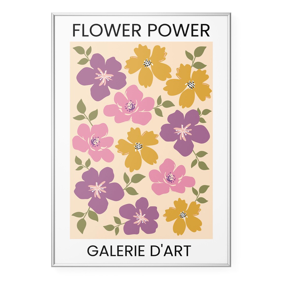 Flower Power Galerie D'Art Retro Pink Purple Floral Gallery Poster