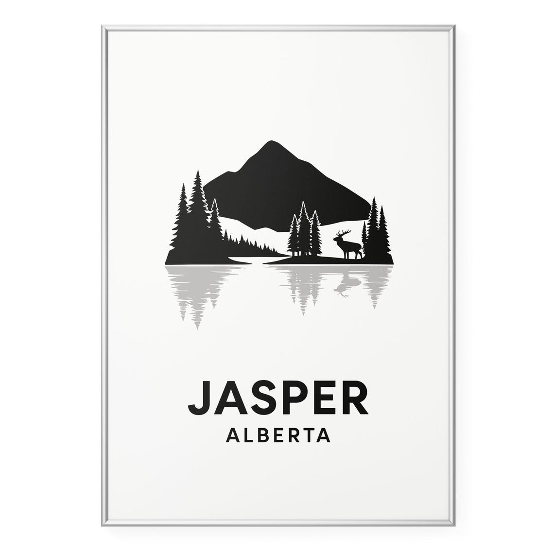 Jasper Alberta Mountain Deer Minimalist Travel Poster Wall Decor