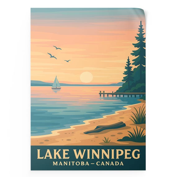 Lake Winnipeg Photo Print Manitoba Sunset Poster Prairie Wall Art Modern Office Home Decor