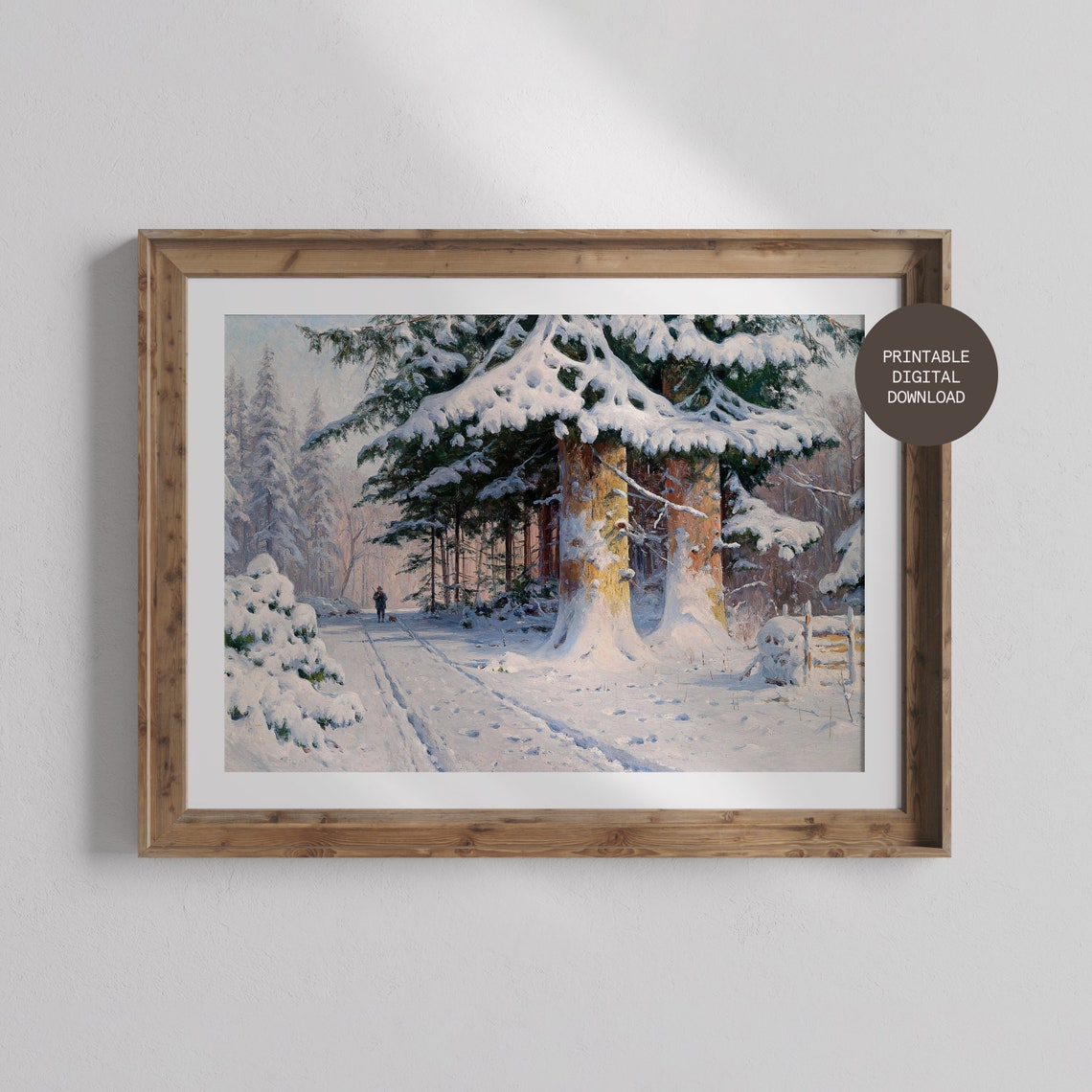 Snowy Forest Road Giant Evergreens Winter Walk Landscape Print - Image 3