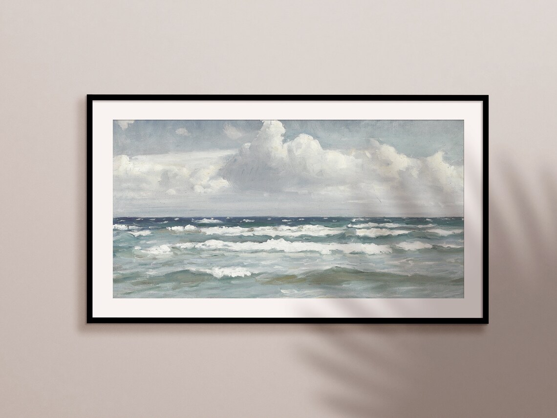 Vintage Jersey Coast Oil Painting Art Print - Image 2