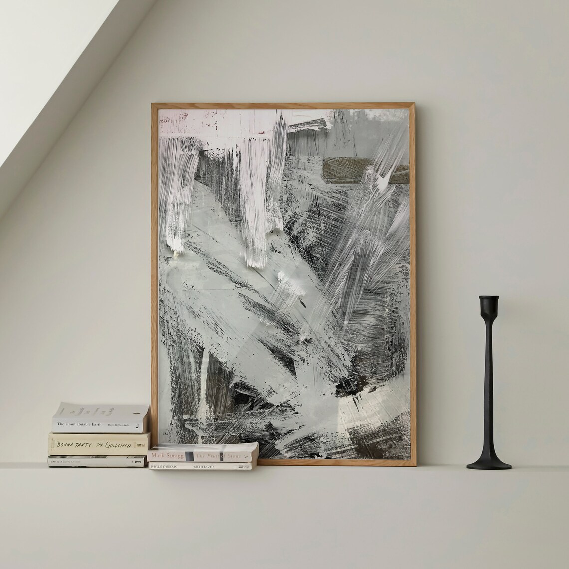 Gray Brushstroke Abstract Monochrome Modern Art Painting Art Print - Image 4
