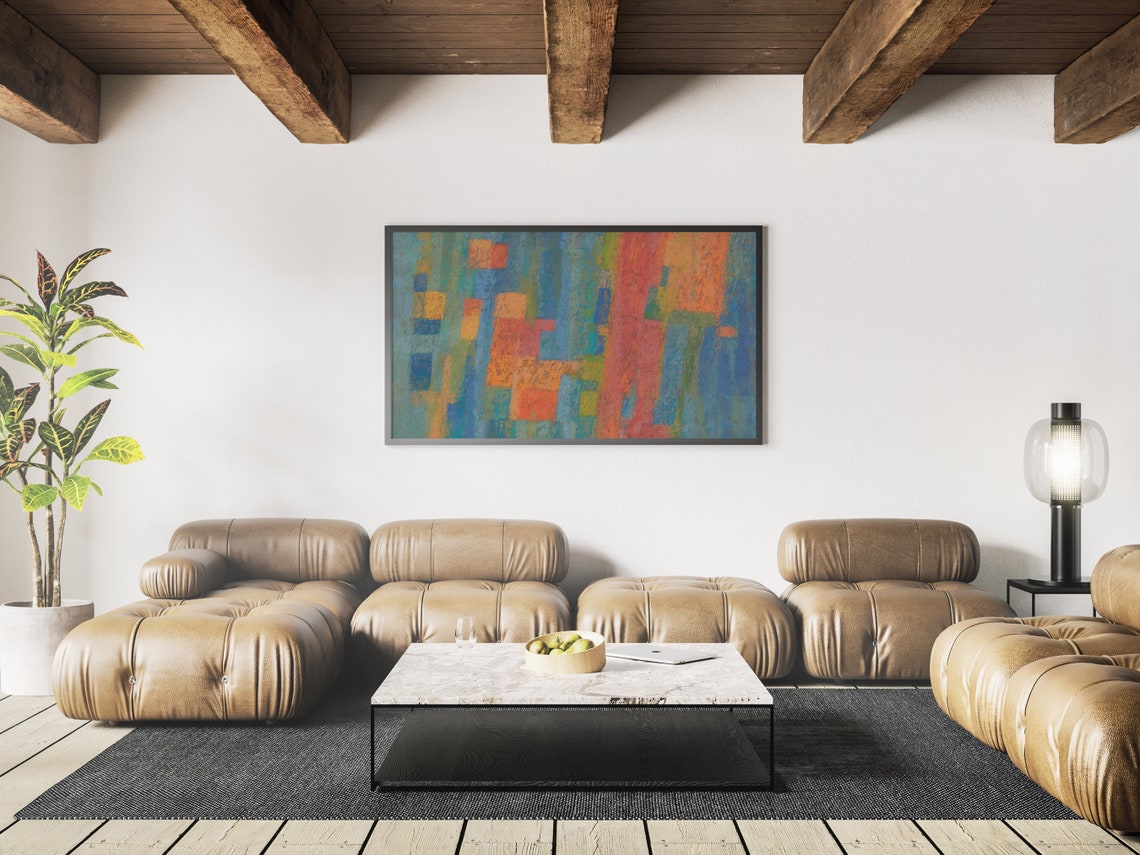 Blue Orange Textured Abstract Painting Modern Colorful Wall Art Print - Image 4