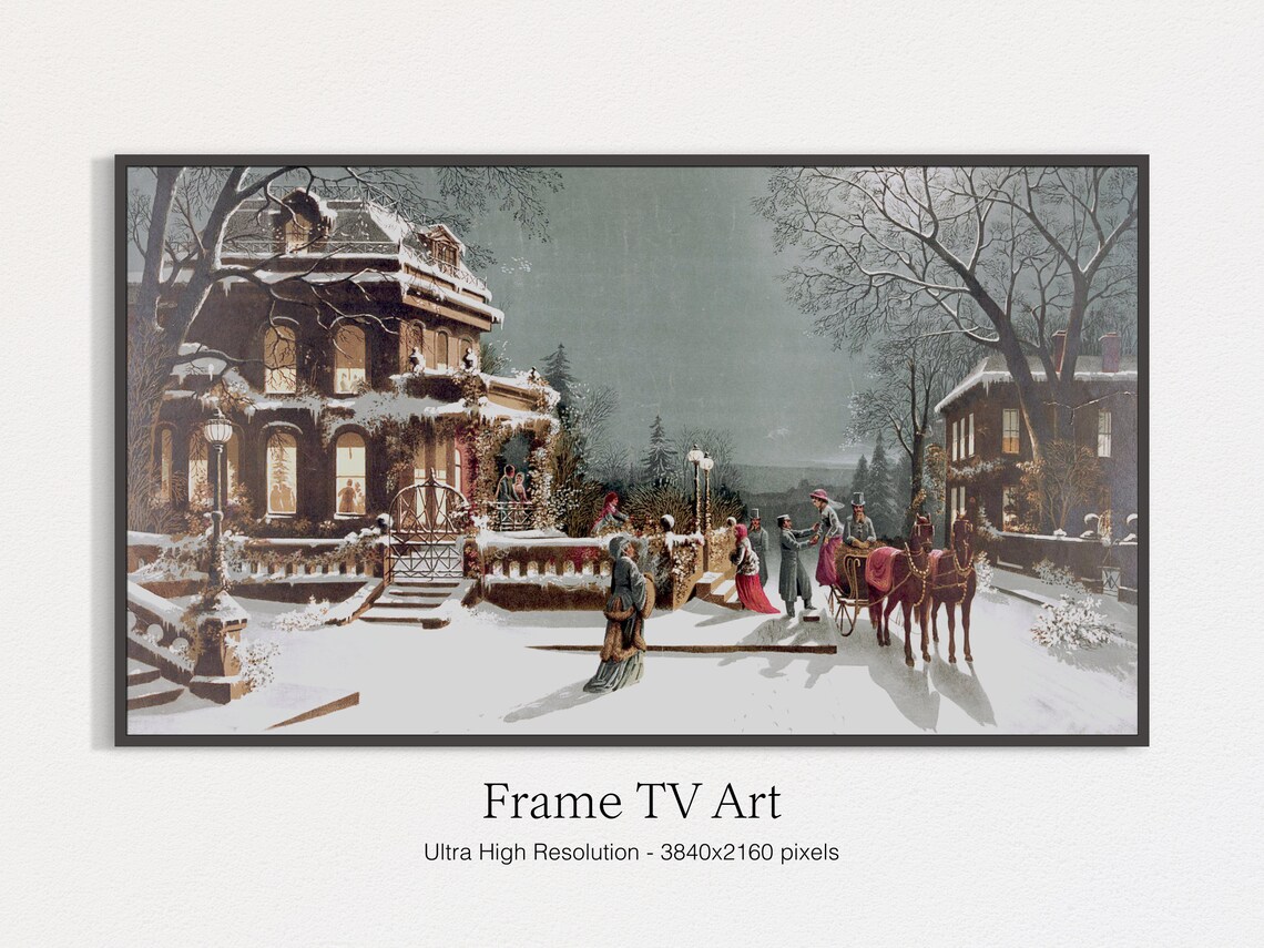 Victorian Christmas Art Print, Vintage Holiday Painting