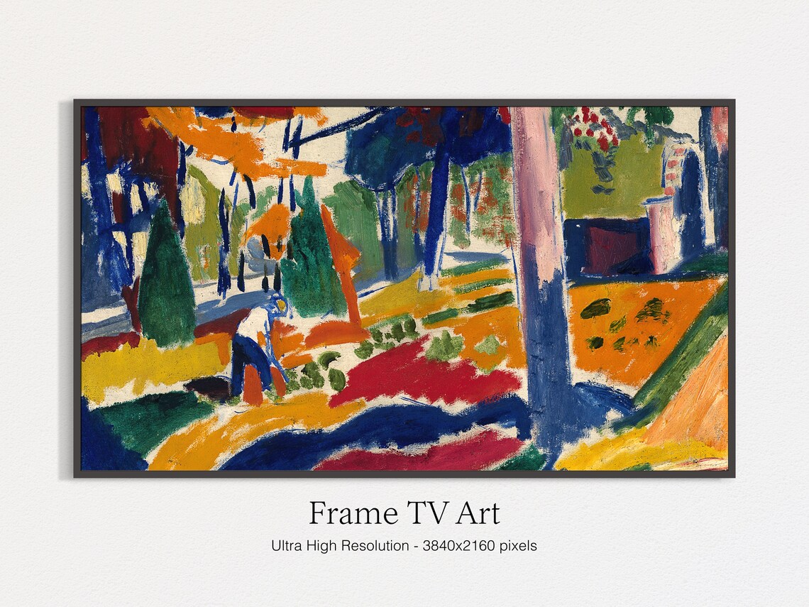 Fauvist Summer Garden Painting Bold Orange Blue Trees Wall Art Print