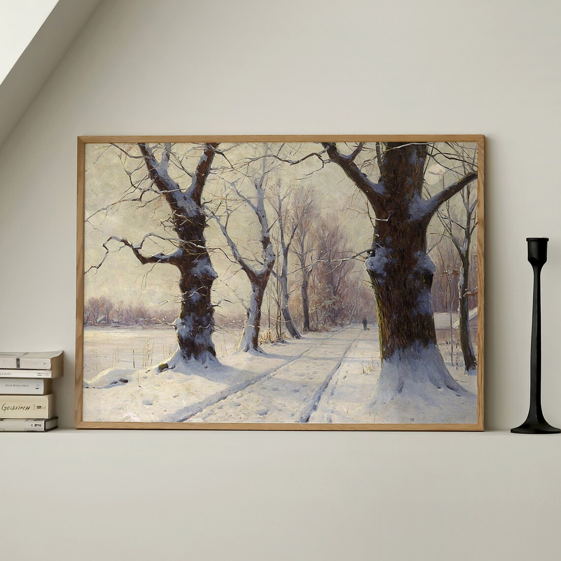 Winter Landscape Print Forest Moody Nature Vintage Oil Painting - Image 4