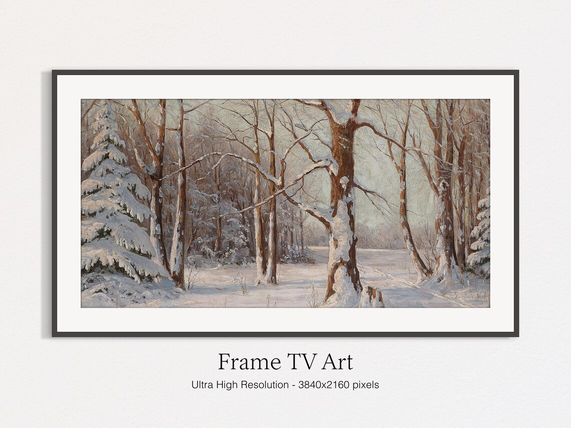 Snowy Forest Vintage Oil Landscape Art Print - Image 4