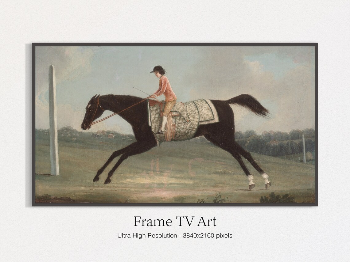 Child Jockey Riding Galloping Black Horse Vintage Equestrian Art Print