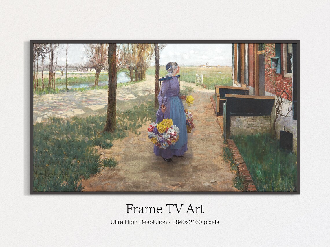 Girl With Flowers Scenery In Spring Art Print
