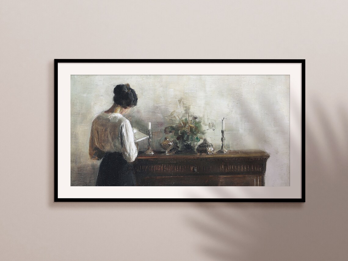 Woman Reading Vintage Art Print, Moody TV Decor - Image 2