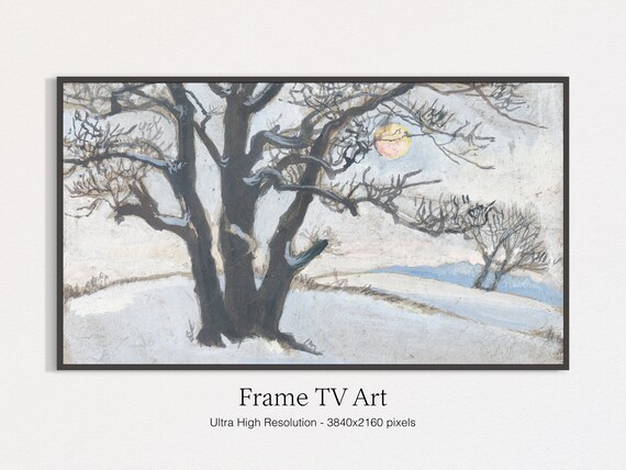 Frame Tv Art Christmas Winter Oil Landscape Moody Country Scenery Christmas Tv Art Vintage Muted Christmas