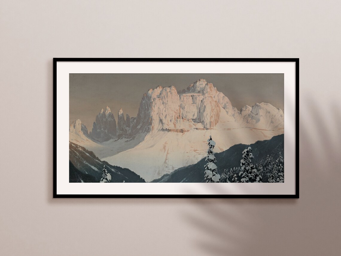 Snowy Mountains Winter Oil Landscape Art Print - Image 2