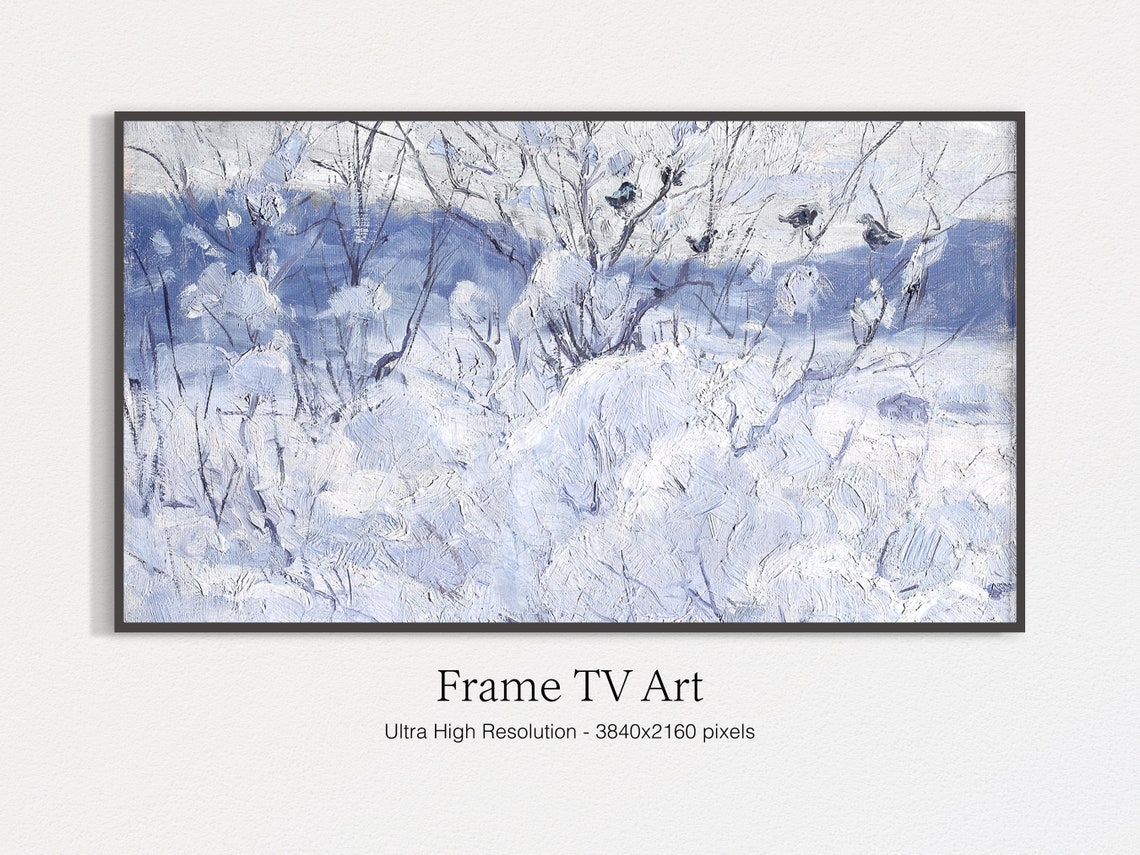 Winter Snowy Branches Birds Blue White Impressionist Painting Poster